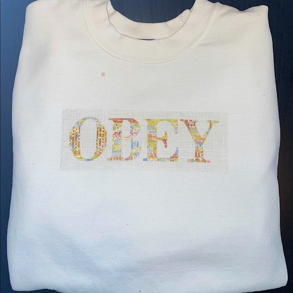 White/Multicoloured Obey Sweater - Picture 1 of 3